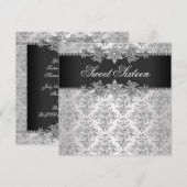 Zilver Zwart Damast Zwart Wit Sweet 16 Verjaardag Kaart (Voorkant / Achterkant)
