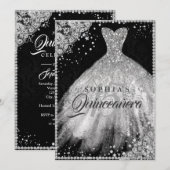 Zilver Zwart Diamant Kant Sparkle Gown Quinceanera Kaart (Voorkant / Achterkant)