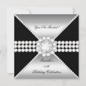 Zilver Zwart Diamant Sofisticated Verjaardagsfeest Kaart (Voorkant)