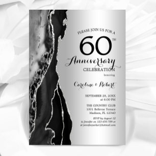 Zilver Zwart Elegant 60-jarig jubileum Kaart