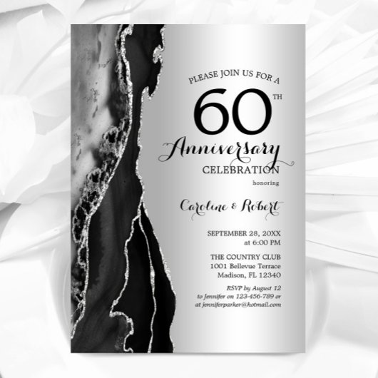 Zilver Zwart Ellegant 60-jarig jubileum Kaart