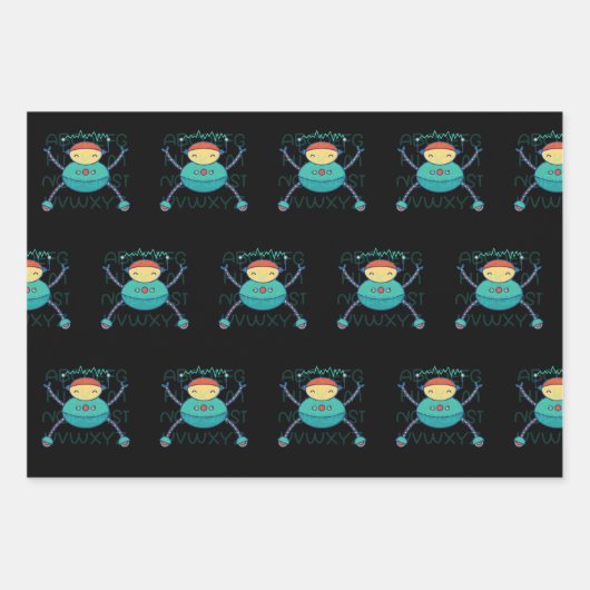 Zilver Zwart en Blauw Custom Snowflake Robot Inpakpapier Vel (Voorkant 2)