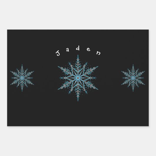 Zilver Zwart en Blauw Custom Snowflake Robot Inpakpapier Vel (Voorkant)