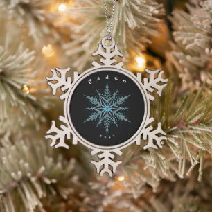 Zilver Zwart en Blauw Custom Snowflake Tin Sneeuwvlok Ornament
