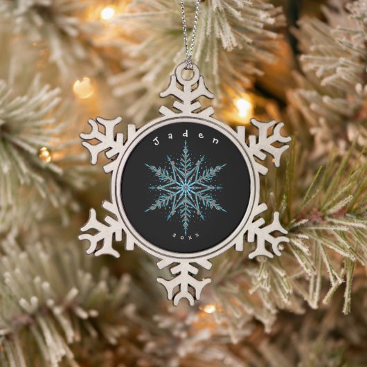Zilver Zwart en Blauw Custom Snowflake Tin Sneeuwvlok Ornament (Boom)