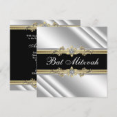 Zilver Zwart en Goud Bat Mitswa Kaart (Voorkant / Achterkant)