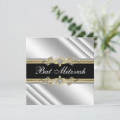 Zilver Zwart en Goud Bat Mitswa Kaart (Staand voorkant)