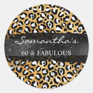 Zilver Zwart en Goud Folie Luipaard 60 & Fabulous Ronde Sticker