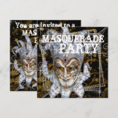 Zilver Zwart en Goud Maskerade Party Kaart (Voorkant / Achterkant)