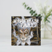 Zilver Zwart en Goud Maskerade Party Kaart (Staand voorkant)
