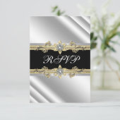 Zilver Zwart en Goud RSVP Kaartje (Staand voorkant)