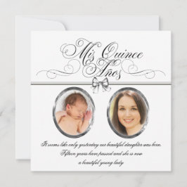 Zilver Zwart en Wit Foto Quinceanera Kaart