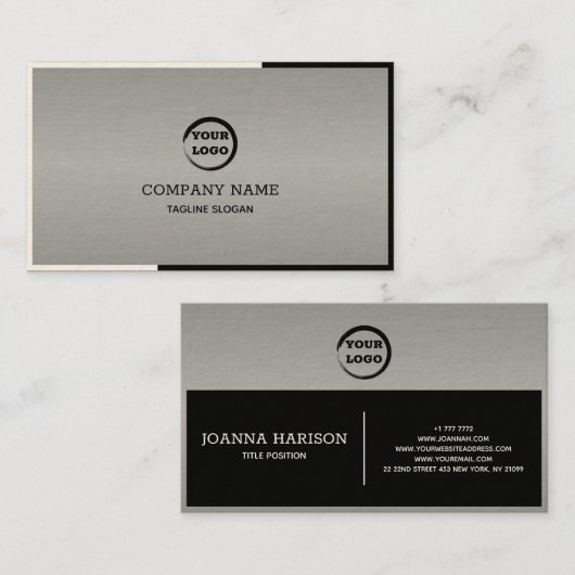 Zilver zwart en wit geometrisch visitekaartje (Voorkant / Achterkant)