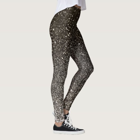 Zilver Zwart en Wit Glitter Ombre Sparkles Yoga Leggings (Rechts)