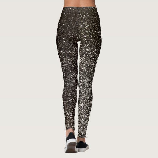 Zilver Zwart en Wit Glitter Ombre Sparkles Yoga Leggings (Achterkant)