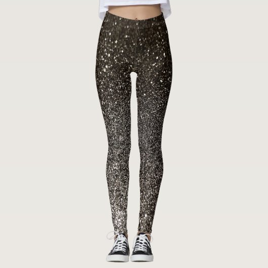 Zilver Zwart en Wit Glitter Ombre Sparkles Yoga Leggings (Voorkant)