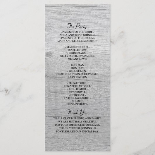 Zilver Zwart en Wit Huwelijksprogramma Programmakaart (Achterkant)