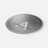 Zilver, Zwart en Wit Metallic Folie Monogram Papieren Bordje (Gekanteld)
