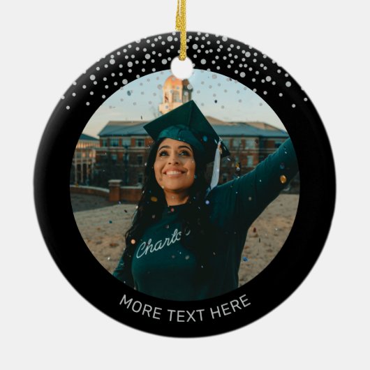 Zilver & Zwart Foto Afstuderen Kerstcadeau Keramisch Ornament (Achterkant)