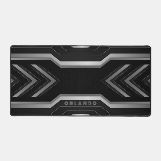 Zilver zwart, geometrisch gaming monogram bureaumat (Voorkant)