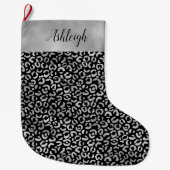 Zilver Zwart Glam Leopard Print Grote Kerstsok (Voorkant)