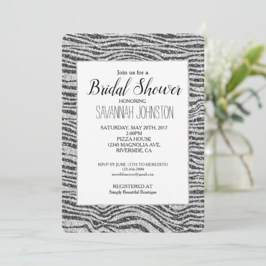 Zilver Zwart Glanzende Zebraprint Glitters Kaart (Staand voorkant)