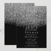 Zilver & Zwart Glitter Bruiloft Feest Kaart (Voorkant / Achterkant)