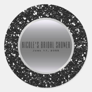 Zilver & Zwart Glitter Glam Elegant Trouwfavoriet Ronde Sticker