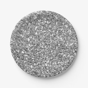 Zilver Zwart Glitter Glam Glans Aangepast Feestje Papieren Bordje