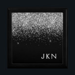 Zilver Zwart Glitter Monogram meisjesnaam Cadeaudoosje<br><div class="desc">Zwart en Zilver Sparkle Glitter Monogram Naam Sieraden Keepsake Box. Dit maakt het perfecte afstuderen,  verjaardagscadeau,  bruiloft,  vrijgezellenfeest,  jubileum,  baby shower of vrijgezellenfeest cadeau voor iemand die houdt van glamoureuze en chique stijlen.</div>