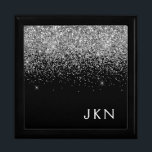 Zilver Zwart Glitter Monogram meisjesnaam Cadeaudoosje<br><div class="desc">Zwart en Zilver Sparkle Glitter Monogram Naam Sieraden Keepsake Box. Dit maakt het perfecte afstuderen,  verjaardagscadeau,  bruiloft,  vrijgezellenfeest,  jubileum,  baby shower of vrijgezellenfeest cadeau voor iemand die houdt van glamoureuze en chique stijlen.</div>
