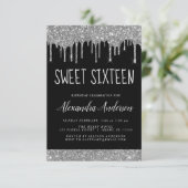Zilver Zwart Glitter Sparkle Elegant Sweet 16 Kaart (Staand voorkant)
