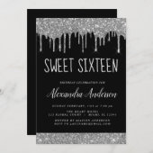 Zilver Zwart Glitter Sparkle Elegant Sweet 16 Kaart (Voorkant / Achterkant)