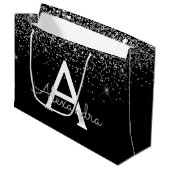 Zilver Zwart Glitter & Sparkle Monogram Groot Cadeauzakje (Voorkant Gekanteld)