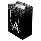 Zilver Zwart Glitter & Sparkle Monogram Medium Cadeauzakje (Achterkant Gekanteld)