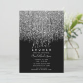 Zilver & Zwart Glitterend Bruiloft Feest Kaart (Staand voorkant)