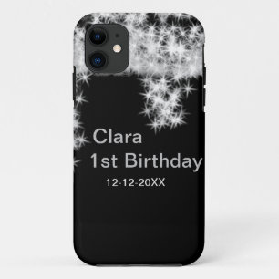 Zilver zwart glitters voeg naam verjaardag datum j Case-Mate iPhone case