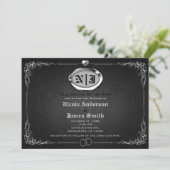 Zilver & Zwart  Gotisch Halloween Bruiloft Kaart (Staand voorkant)
