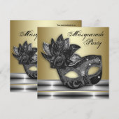 Zilver Zwart Goud Masquerade Party Uitnodigingen (Voorkant / Achterkant)