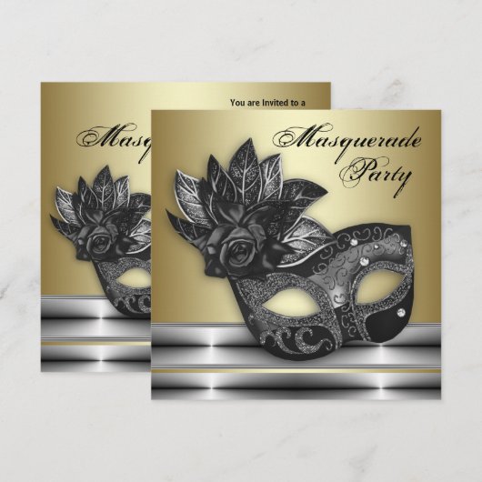 Zilver Zwart Goud Masquerade Party Uitnodigingen (Voorkant / Achterkant)