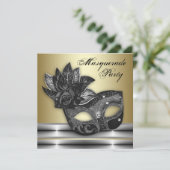 Zilver Zwart Goud Masquerade Party Uitnodigingen (Staand voorkant)