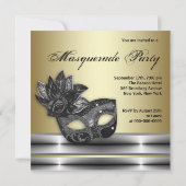 Zilver Zwart Goud Masquerade Party Uitnodigingen (Achterkant)