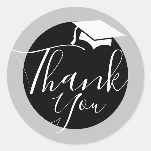 Zilver Zwart Graduation Cap | Afstuderen Dank u Ronde Sticker (Voorkant)