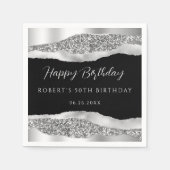 Zilver Zwart Happy Birthday Papier Servet (Voorkant)