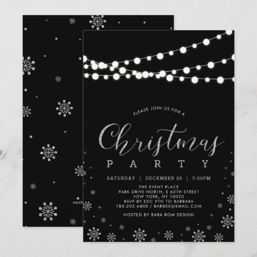 Zilver & Zwart | Kerstfeest Verlichting Kaart (Voorkant / Achterkant)