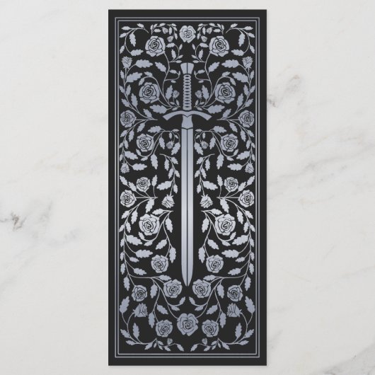 Zilver Zwart Koninklijk Middeleeuws Zwaard Bruilof Menu (Achterkant)