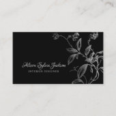 Zilver zwart luxe elegant botanisch gebladerte visitekaartje (Voorkant)