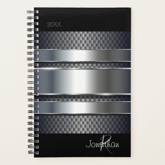 Zilver Zwart Metaal Industrieel Monogram Planner (Voorkant)