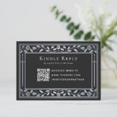 Zilver Zwart Middeleeuws Zwaard Wedding RSVP QR Co Informatiekaartje (Staand voorkant)