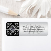 Zilver zwart monogram envelop retouradres etiket (Insitu)